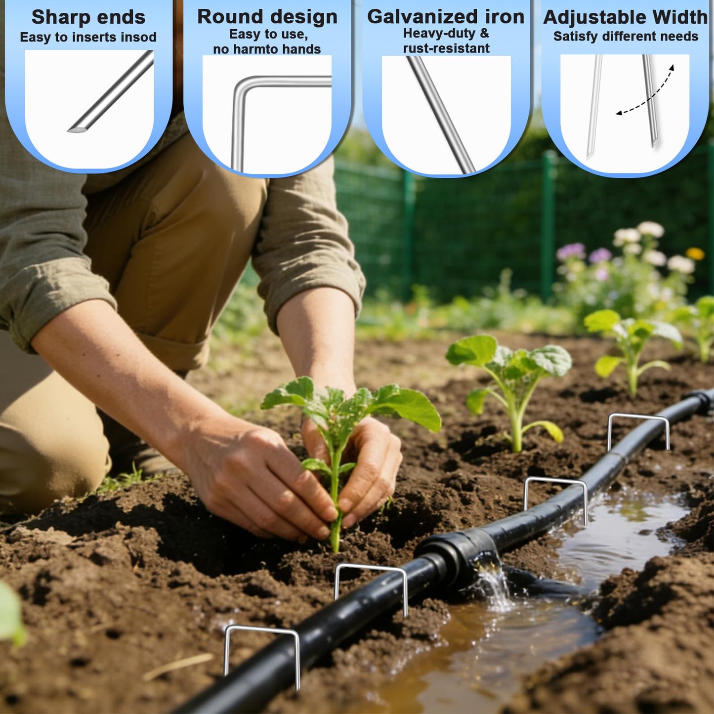 JERIA 6 Inch 240 Pack U-Shaped Galvanized Garden Stakes, 11 Gauge Landscape Staples, Landscape Fabric pins,Ground Stakes,Yard Stakes for Decorations