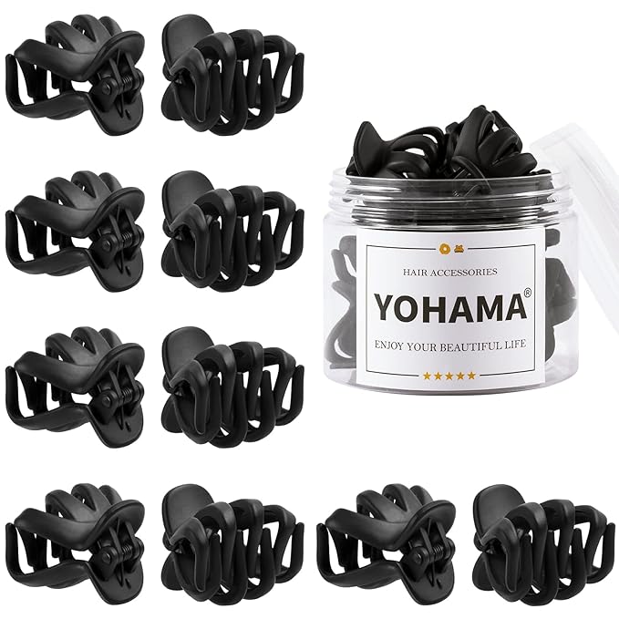 YOHAMA 10 pcs Black Hair Clips Medium Small 1.57 in Octopus Hair Clips 4cm Medium Jaw Clips Durable Strong Grip for Women Girls Thick Hair.
