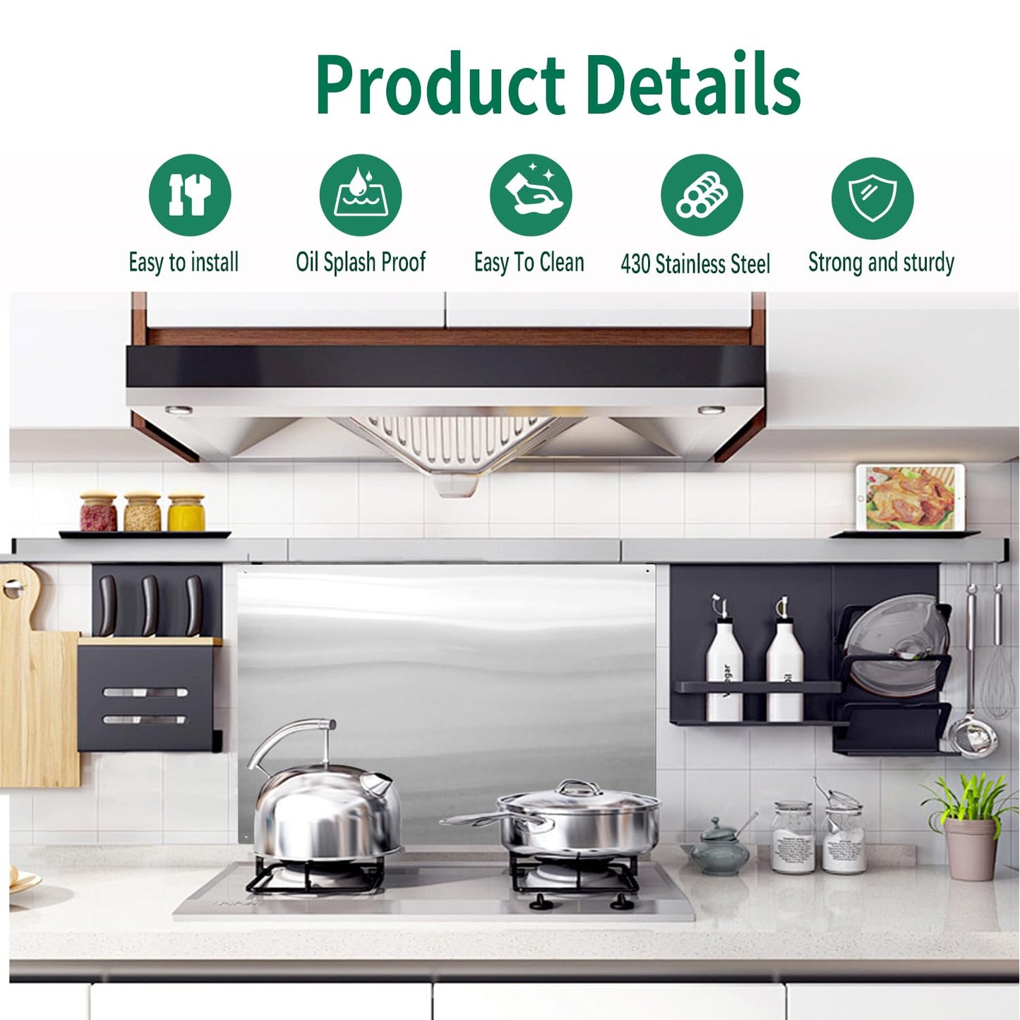 LTSEAME 30" x 24" Stainless Steel Stove Backsplash Panel Ultra-Thin Flush Mount Splash Guard for Kitchen Wall, Heat & Stain Resistant, Easy Installation with Pre-Drilled Holes