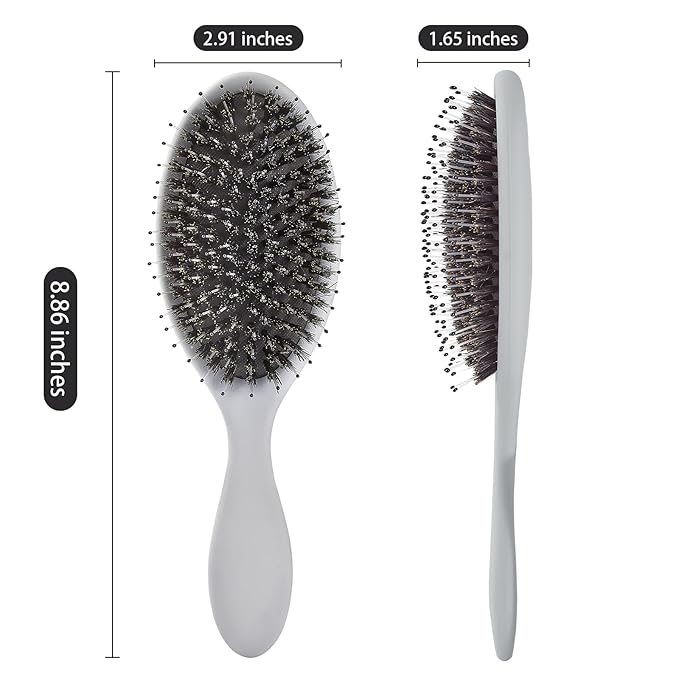 Boar Bristles Hair Brush for Women and Men, Detangling Hair Brush for Smoothing Massage Add Shine, Nylon&Boar Bristles Detangler brush for Hair Healthy (1 Pack-Grey)