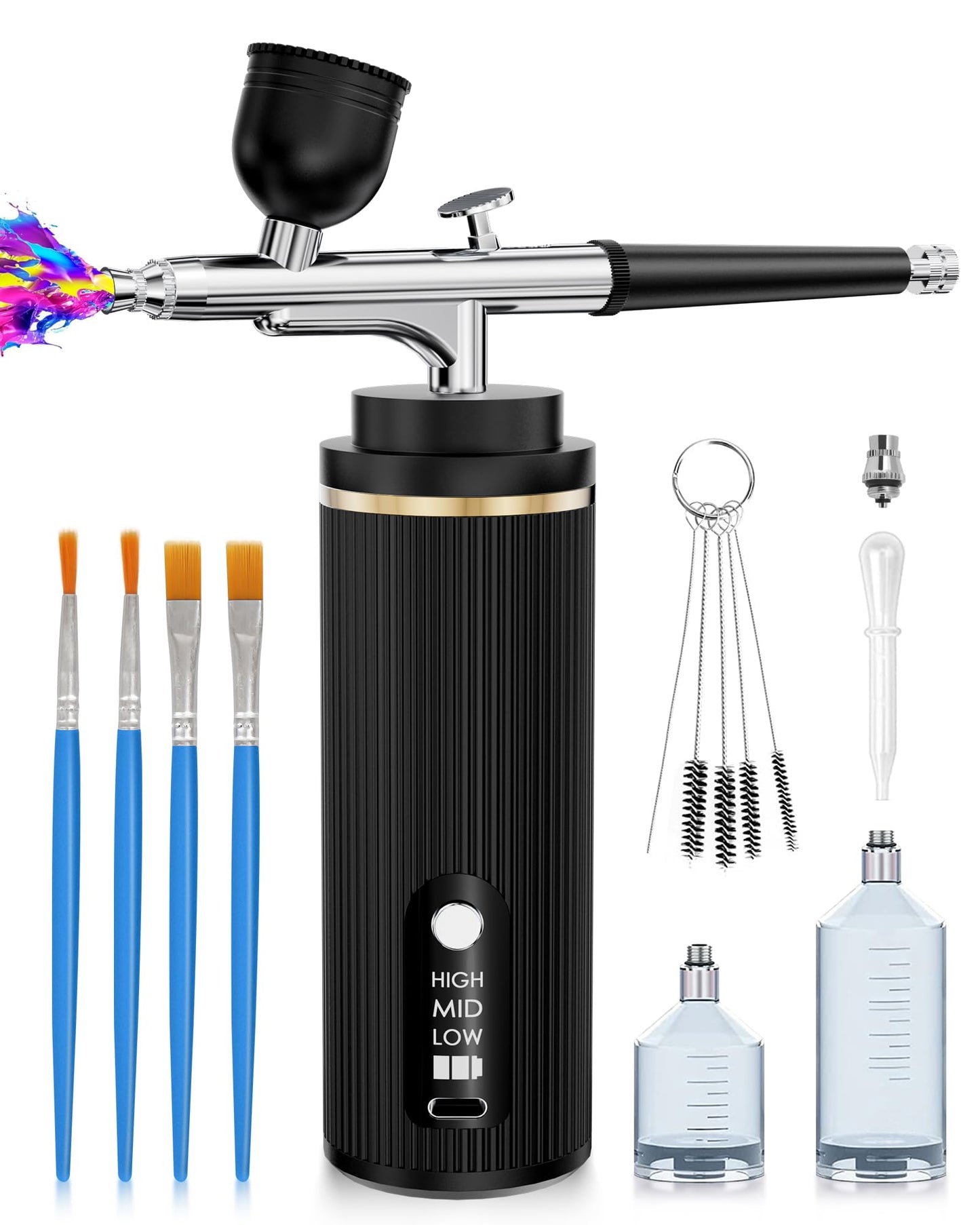Airbrush Kit Rechargeable Cordless Airbrush Compressor - Airbrush Set Portable Wireless Air Brush for Nail Art, Barber, Cake Decor, Makeup, Model Painting(Black)