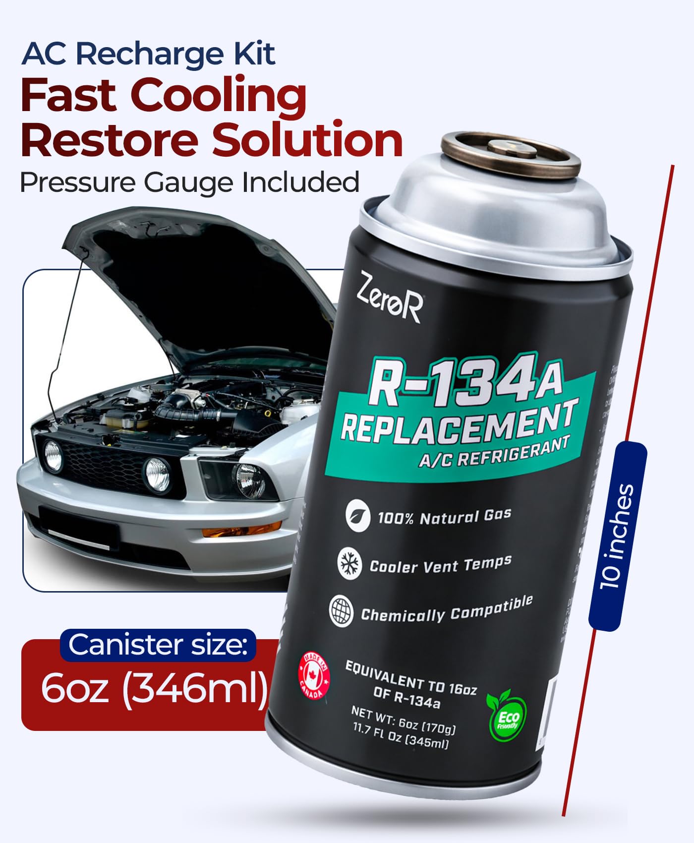 ZeroR AC Refrigerant Recharge Kit | R134a Replacement | Tool for Cans with SSV (6)