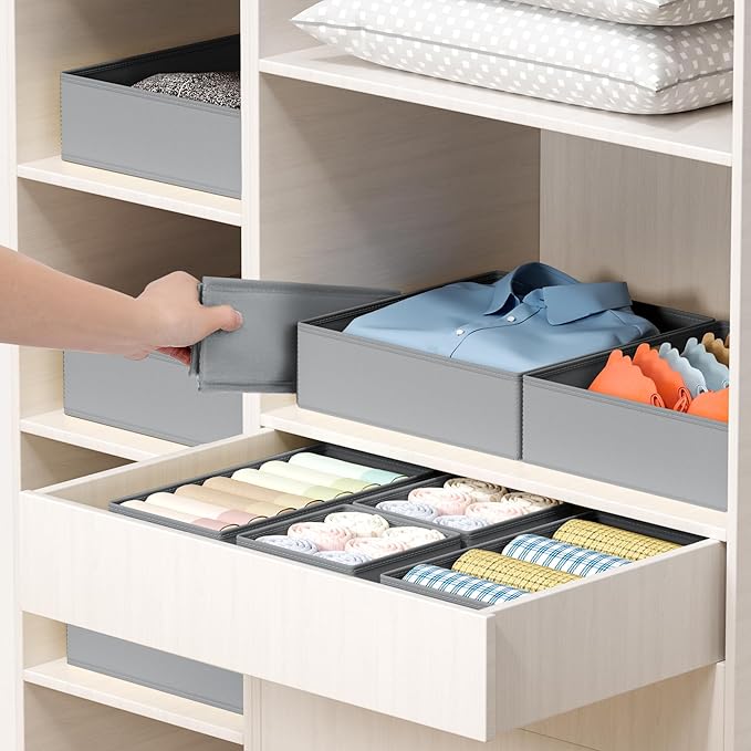 DIMJ Drawer Organizer Clothes - 16 Pack Baby Dresser Organizer for Nursery, Foldable Drawer Organizer Bins for Closet Bedroom Organization, Fabric Clothes Storage Dividers for Underwears, Socks, Bras