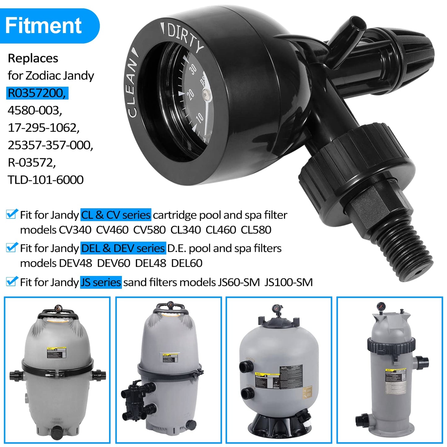 LAIKOU R0357200 Air Gauge Release Valve Assembly Replacement Compatible with Zodiac Jandy CV & CL, DEV & DEL, JS Series Pool and Spa Filters (R0357200)