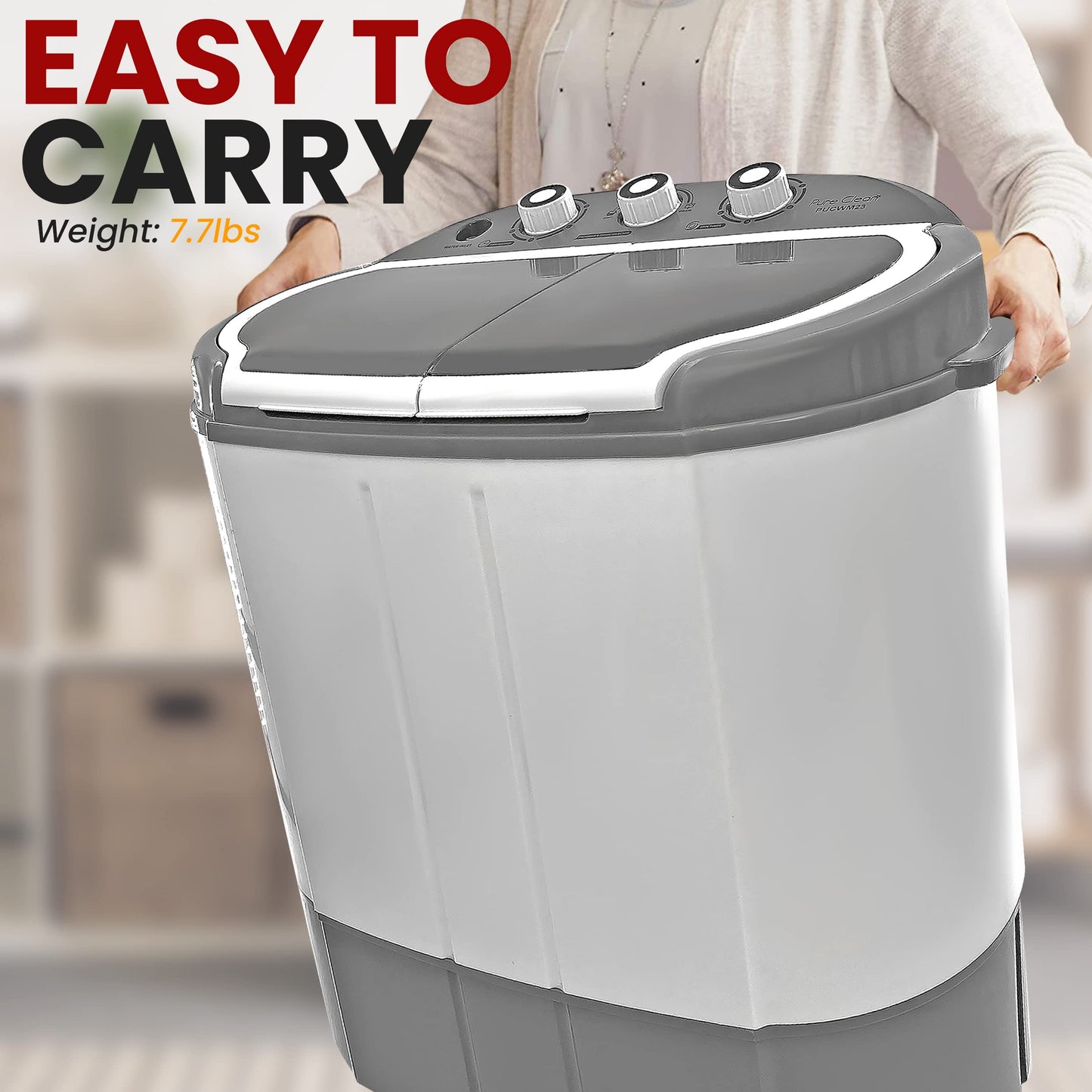 Pyle Portable Washing Machine - Twin Tub 11Lbs Capacity, Compact Mini Laundry Washer (7.7 Lbs) & Spinner (3.3 Lbs) with Timer Control - Perfect for Home, Apartment, Camping, RVs and Dorms (Grey)