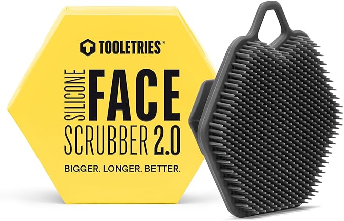 TOOLETRIES MenÃ¢ÂÂs Face Scrubber 2.0 - Silicone Facial Cleansing Brush for Daily Use, Larger Surface Area, Longer Bristles for Deeper Exfoliation, Quick-Dry Design, with Hang Loop - Charcoal
