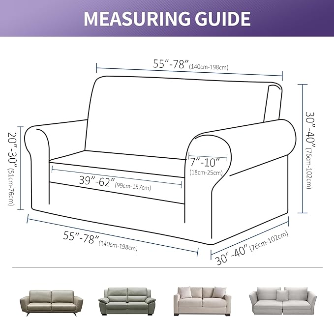 Joccun Stretch Loveseat Couch Cover Slipcover, 1-Piece Sofa Cover for 2 Cushion Couch Spandex Jacquard Washable Furniture Protector Cover for Living Room,Kids,Pets（Loveseat,Fossil）