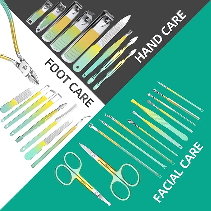 Manicure Set 30 in 1 Nail Clippers Set,Nail Manicure Kit for Women,RedFlow Toenail Clippers,Pedicure Kit,Pedicure Tools,Suitable for Travel Manicure Tools,Toe Nail Kit,Nail Care Kit(Yellow Green)