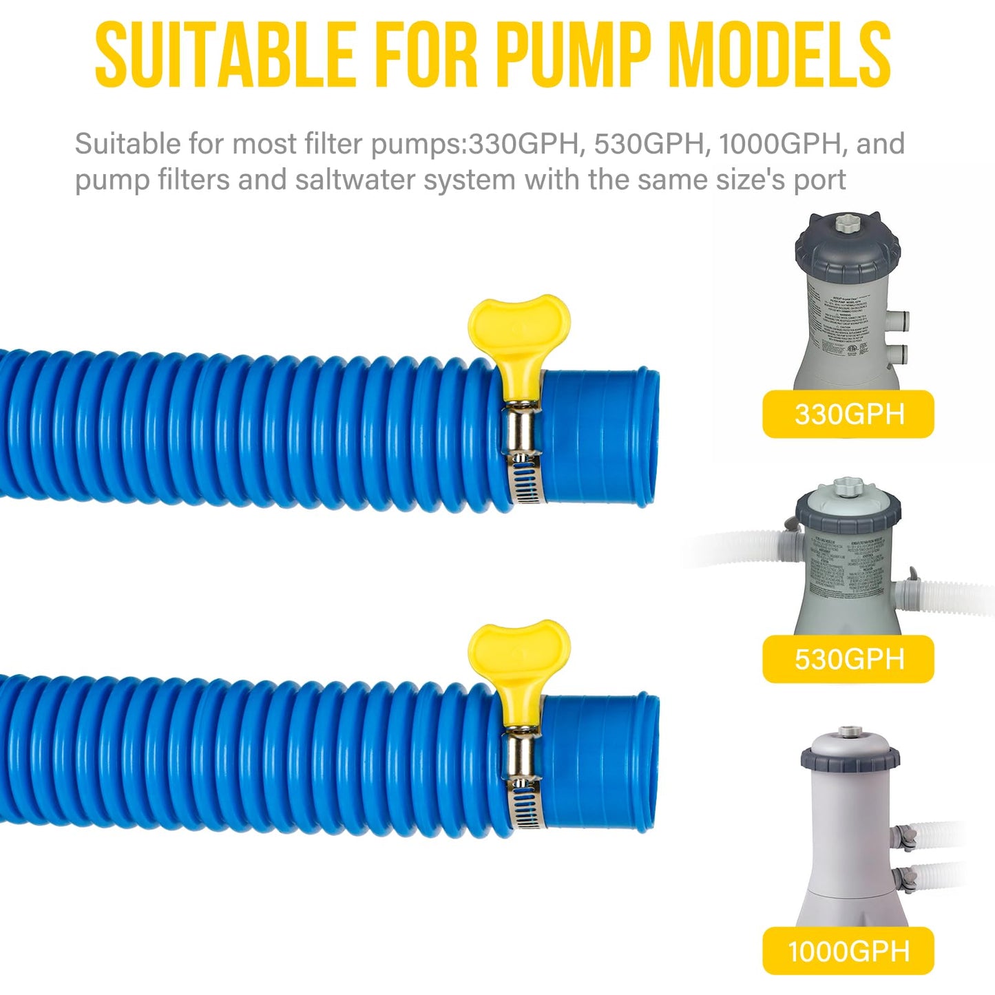 Pool Hose for Above Ground Pools, 3 PACK 1.25" Pool Filter Hoses Accessory Pool Pump Replacement 41 Inch Long with Clamps