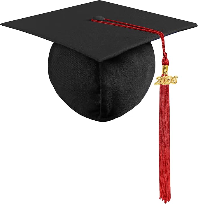 Graduation Cap with 2026 Tassel Year Charm Black Graduation Cap for High School & Bachelor