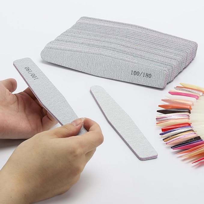 BTYMS 25Pcs 100/180 Grit Nail Files - Double Sided Emery Boards for Acrylic & Natural Nails, Salon Grade Manicure Tools