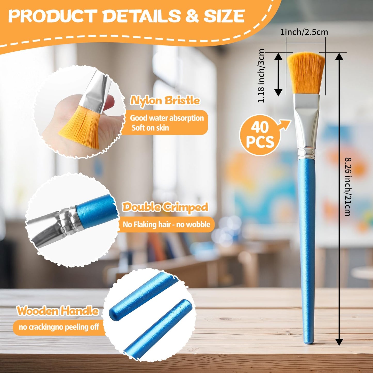 40 Pcs Flat Paint Brushes,1 Inch Craft Paint Brushes, Large Acrylic Paint Brush for Watercolor, Oil Painting, Acrylic,Big Paint Brush for Oil Paint and Body Painting Crafts, Rock Painting (40 Pcs)