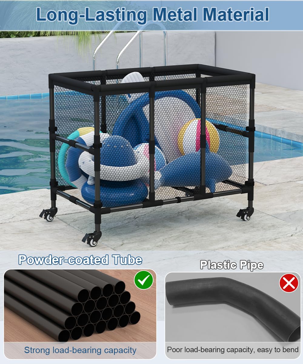 Ardier 180 Gallon Pool Float Storage, Swimming Pool Storage Bin for Swimming Acessories, Outdoor Rolling Pool Toy Organizer Cart for Pool Noodles, Life Vests, Beach Essentials, Patio Furniture, Black