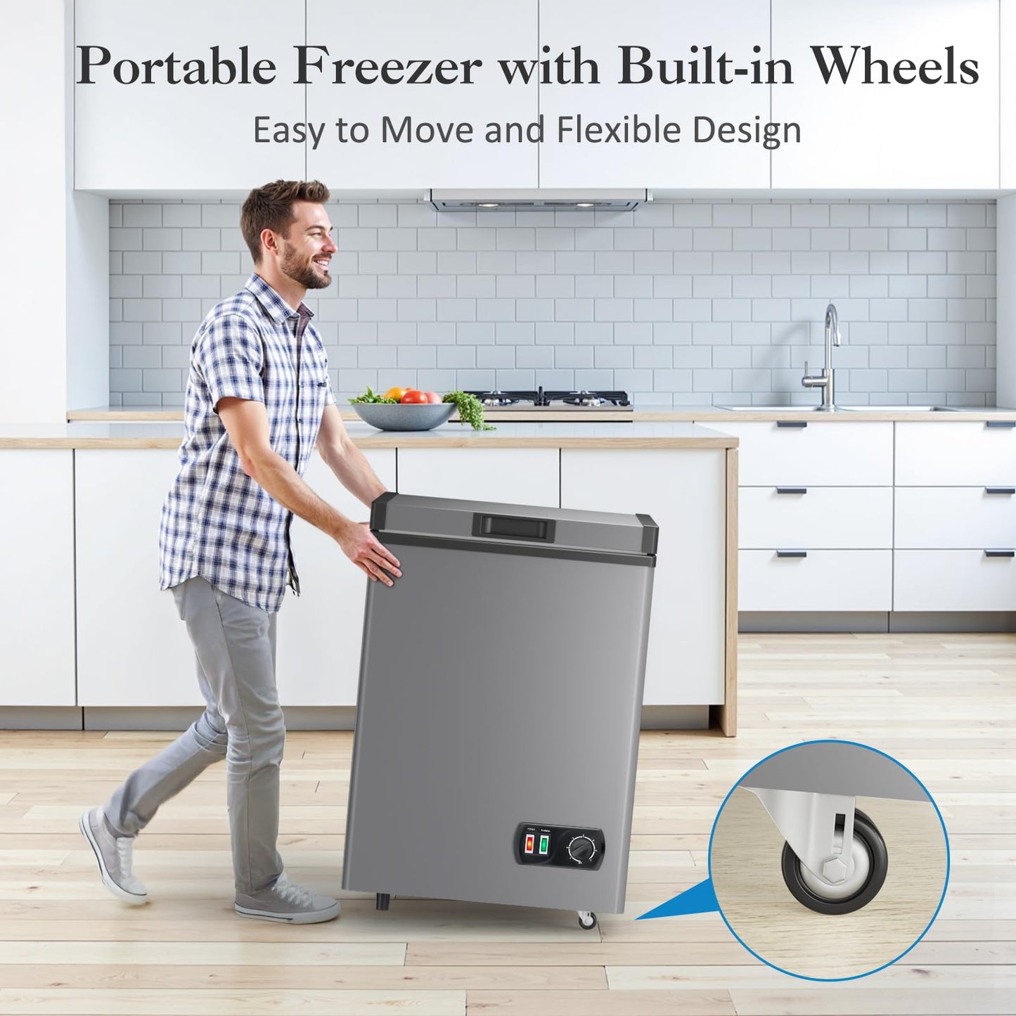 4.2 Cu.Ft Deep Chest Freezer, Small Deep Freezer with Adjustable Thermostat, Top Open Door Freezer with Removable Basket, Quiet Operation, Ideal for Kitchen, Apartmen,Office, Shop, Bar, Gray