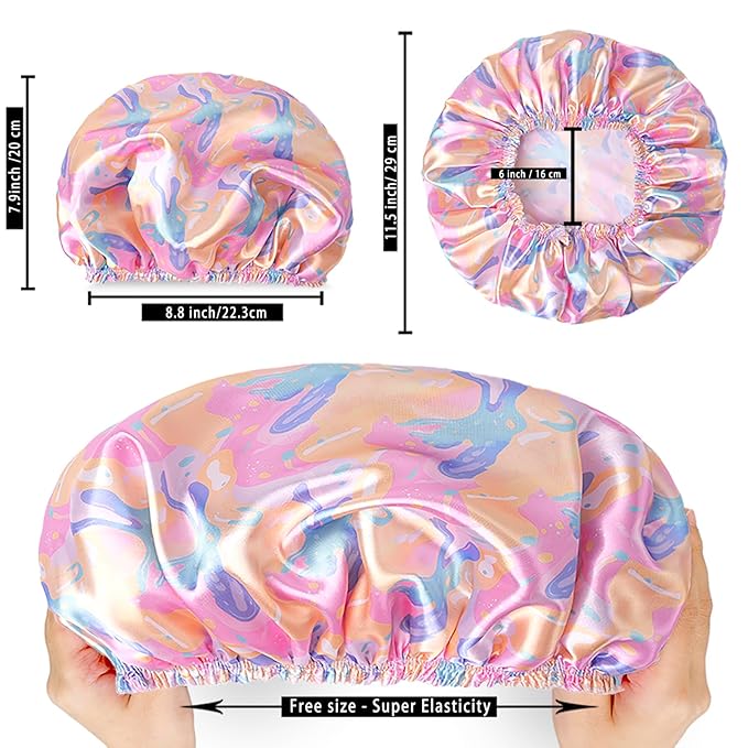 4 PCS Shower Cap for Women, Elastic and Reusable Bath Caps, Double Layers Shower Caps Reusable Waterproof, Bathing Shower Caps, Environmental Bath Hair Protection Cap - Watermelon