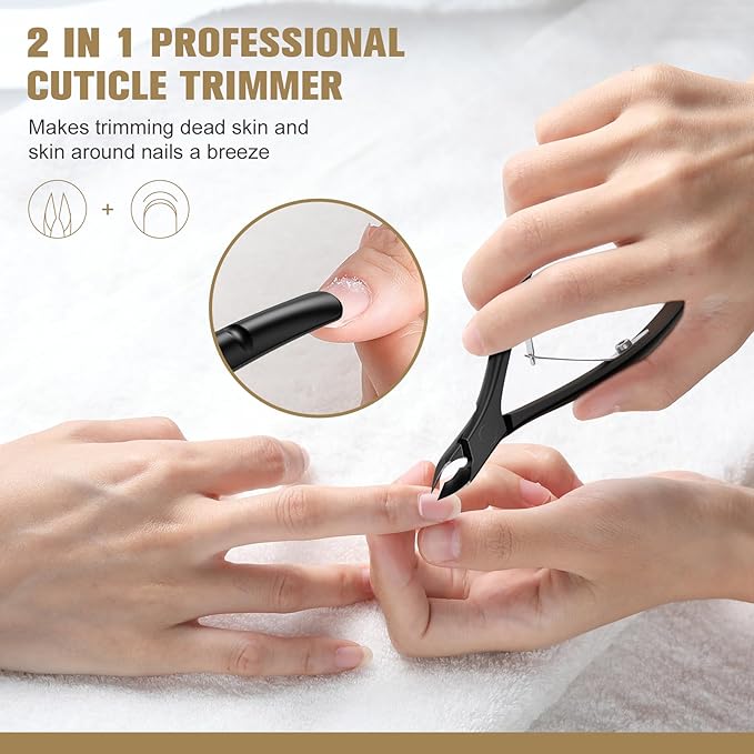 FERYES 2 in 1 Professional Cuticle Trimmer,Cuticle Clipper with Pusher, 6mm Full Jaw Cuticle Nipper, Stainless Steel Cuticle Remover Tool
