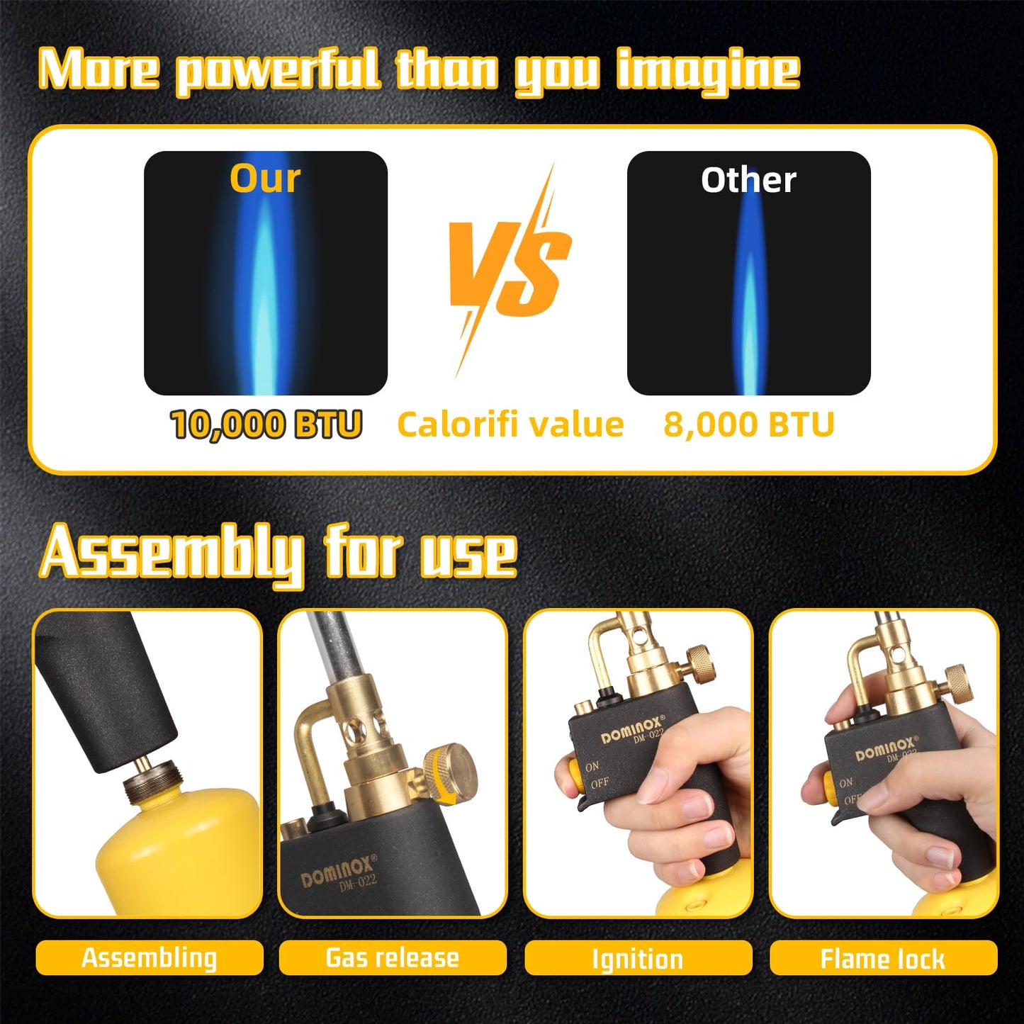 DOMINOX 5 Packs Propane Torch for MAP, MAPP and Propane Tank, High Intensity Trigger Start Torch, for Soldering, Ignition, Cooking, Lighting