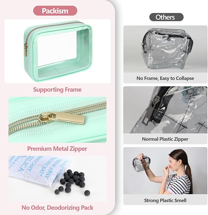 PACKISM Clear Makeup Bag - TSA Approved Toiletry Bag for Carry-on & Checked Luggage, Water Resistant Car Storage Organizer with Reinforced Seams
