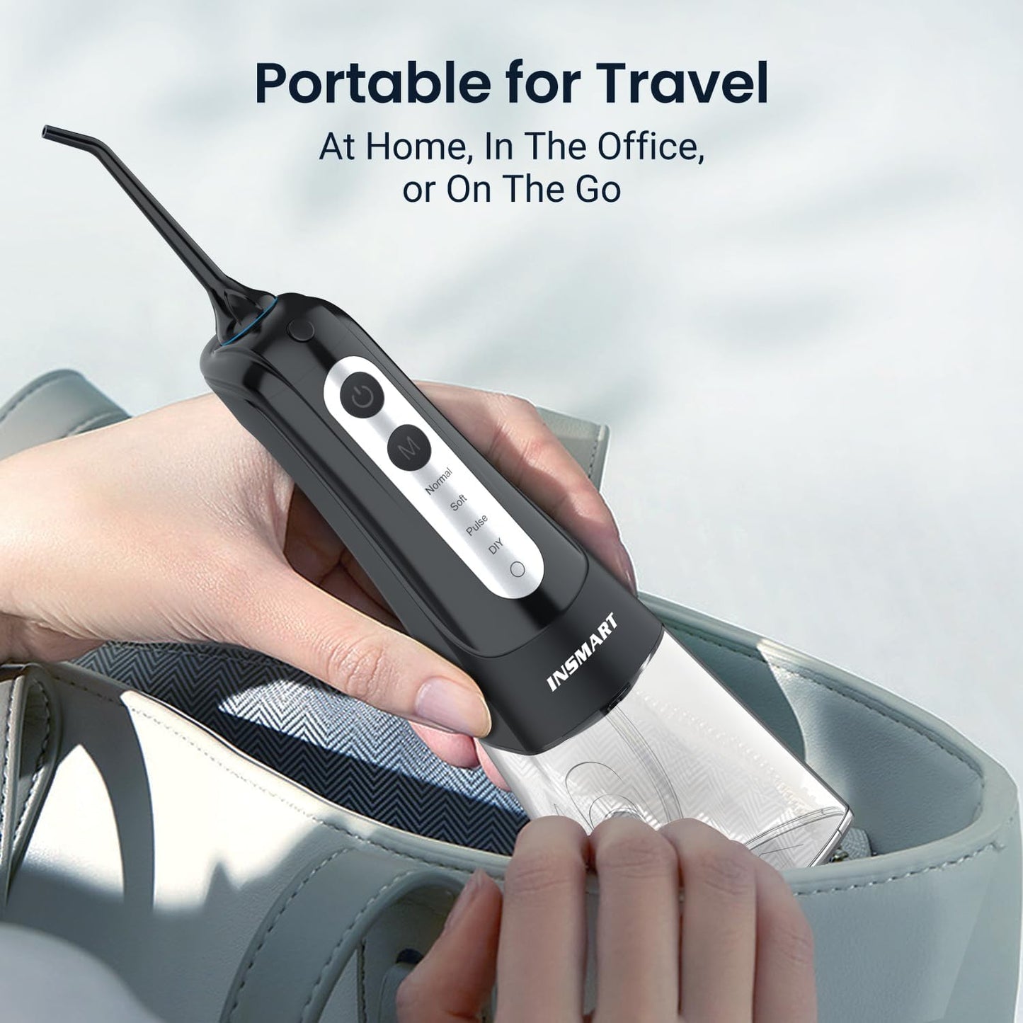 Cordless Water Dental Flosser Teeth Cleaner, INSMART Professional 300ML Tank DIY Mode Rechargeable Dental Oral Irrigator for Home and Travel, IPX7 Waterproof 6 Modes Irrigate Oral Care (Black)