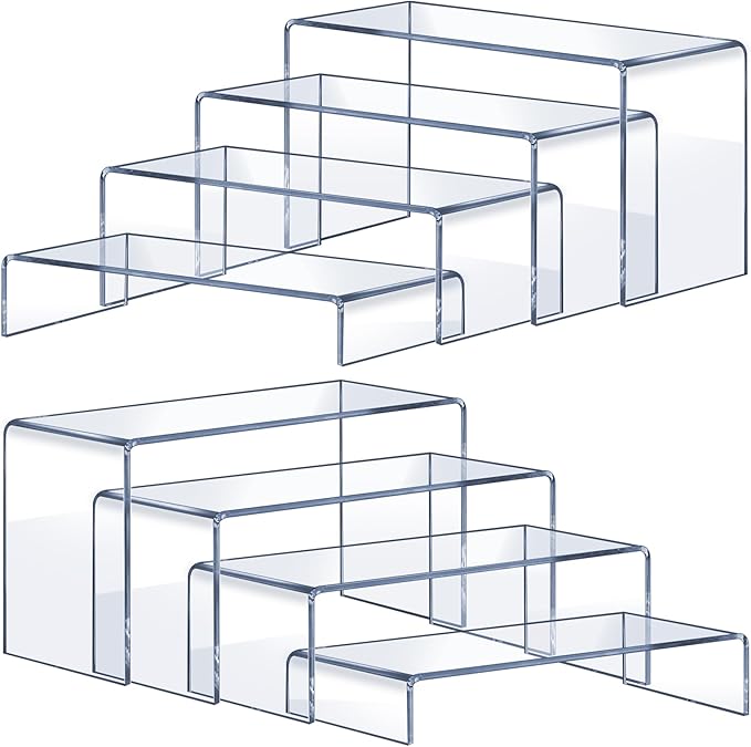 Acrylic Risers 8 Pcs Ã¢ÂÂ Clear Rectangular Display for Perfume Organizer, Figures, Jewelry, Dessert Table & Cupcake, 4 Sizes (7", 8", 9")