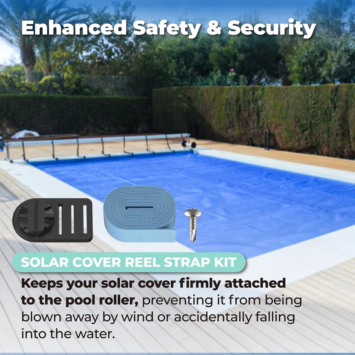ANTOBLE Tube and Solar Cover Fastening Kit, Extended Pool Solar Cover Straps Clips Reel Attachment Kit Compatible with Feherguard Inground and Aboveground Pool Roller