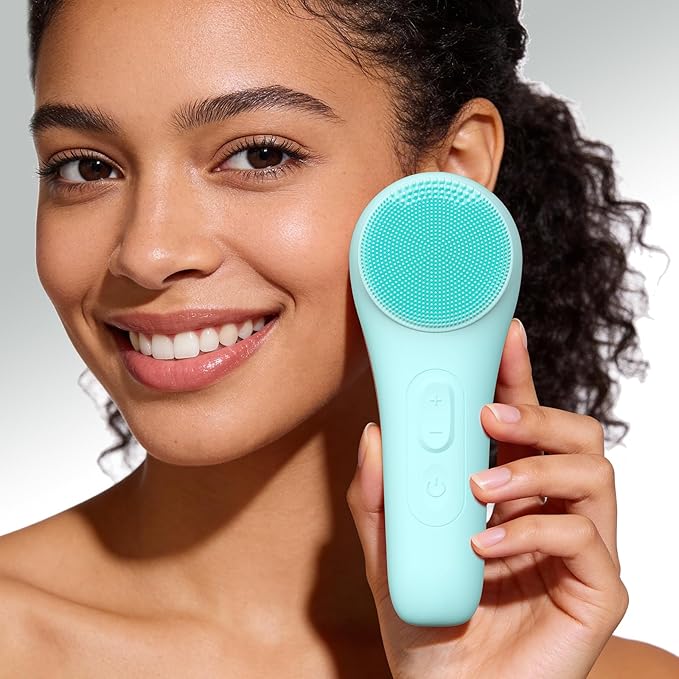 Rechargeable Silicone Facial Cleansing Brush for Women & Men - 5 Modes Waterproof Face Scrubber with Heat Massage, Deep Cleansing & Exfoliating Electric Face Brush (Green)