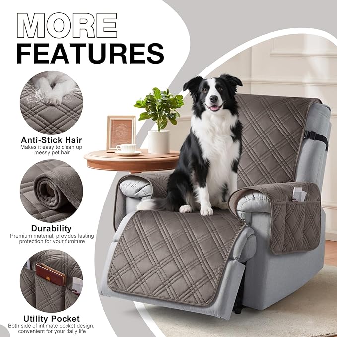 TAOCOCO 100% Waterproof Recliner Chair Cover, Recliner Covers for Recliner Chair with Pocket, Non Slip Reclining Chair Cover Furniture Protector for Kids, Pets(23.6'', Chocolate-Velvet)