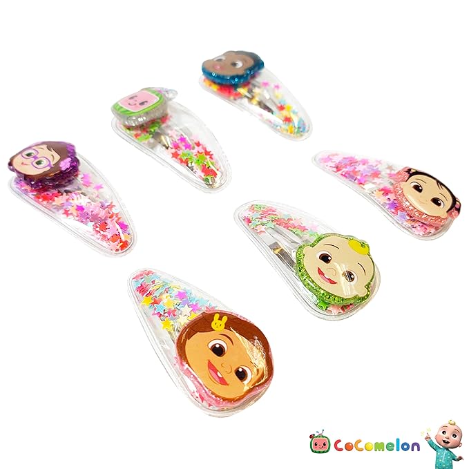LUV HER Cocomelon Hair Clips For Girls, 6pc Magical Confetti Hair Clips with Favorite Cocomelon Character Charms, Ages 3+