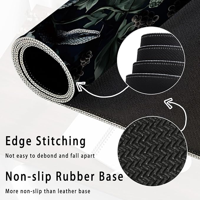 Dark Green Gothic Botanical Serpent Large Mouse Pad 31.5x15.7inch, Dark Academia Moody Witchy Floral Snake Big Extended Desk Mat Mousepad XL Gaming Keyboard Mat for Home Office Accessories