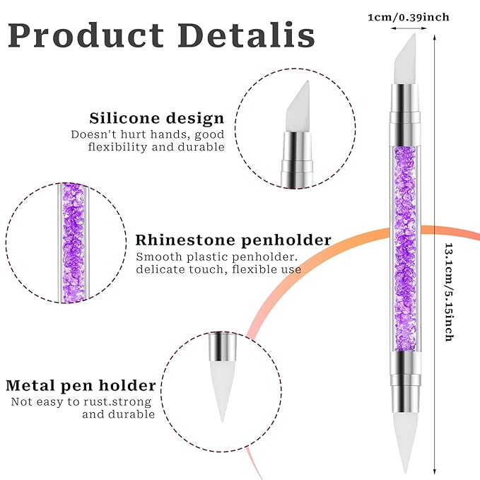 10PCS Nail Art Gel Carving Pen Rhinestone Handle Silicone Nail Art Pen Brushes for Design Foil Carving Drawing 3D Effect Shaping Drawing Dotting Tool