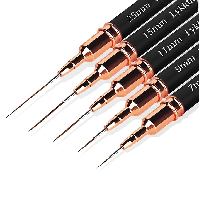 5pcs Nail Art Liner Brushes, Liner Brush For Nails Gel, Painting Art Design Brush Set Nail Dotting Drawing Tool For Long Lines, Thin Details, Fine Drawing Sizes 7/9/11/15/25mm（Black）