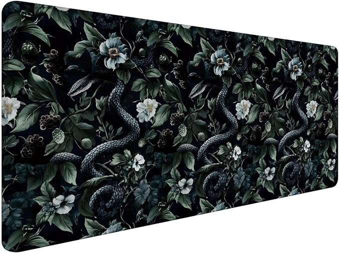 Dark Green Gothic Botanical Serpent Large Mouse Pad 31.5x15.7inch, Dark Academia Moody Witchy Floral Snake Big Extended Desk Mat Mousepad XL Gaming Keyboard Mat for Home Office Accessories