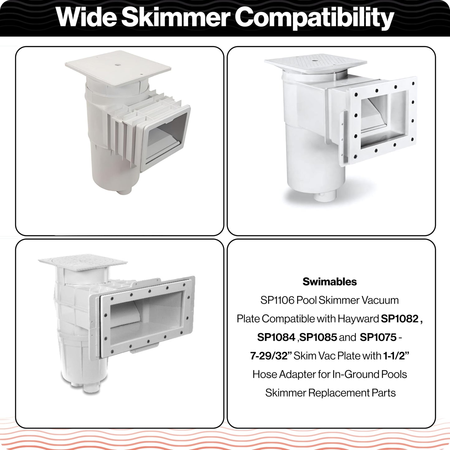 Swimables SP1106 Pool Skimmer Vacuum Plate Compatible with Hayward SP1082 SP1084 SP1085 SP1075-7-29/32” Skim Vac Plate with 1-1/2” Hose Adapter for In-Ground Pools Skimmer Replacement Parts