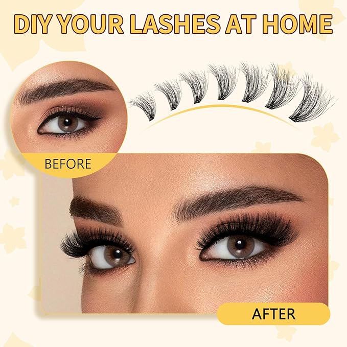 QUEWEL Lash Clusters Kit, 320Pcs 60D+80D 3D Lash Cluster Eyelash Extensions 12-18mm Lash Clusters Kit with Lash Bond and Seal and Lash Tweezers Easy DIY at Home(60+80D 3D Kit)