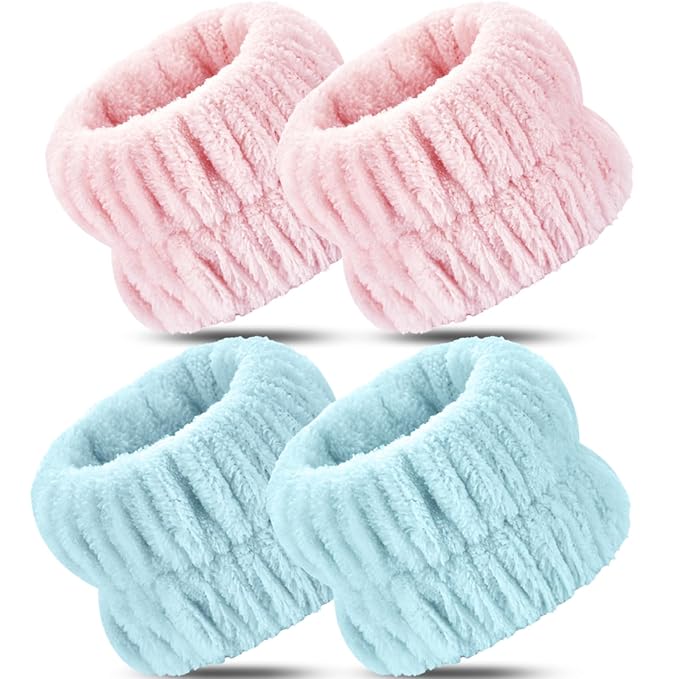 Wrist Bands for Washing Face, 4pcs Spa Face Washing Wristbands, Microfiber Arm Wrist Towels, Absorbent Wash Wristbands for Woman Men, Prevent Water from Spilling Down Your Arms