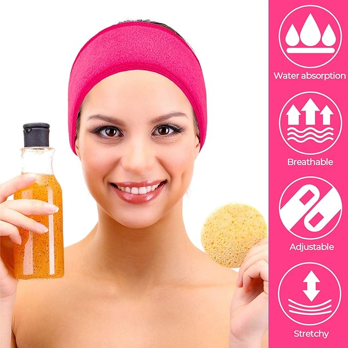 Whaline Spa Facial Headband 4 Packs Head Wrap Terry Cloth Headband Adjustable Stretch Towel for Bath, Makeup and Sport (Rose Red)