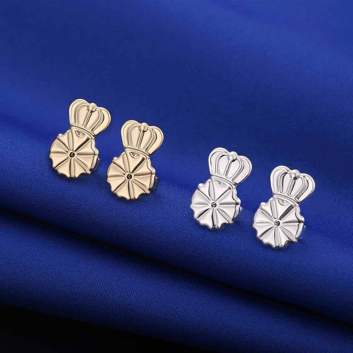 3 Pairs Earring Lifters,10MM Hypoallergenic Earring Backs for Droopy Ears,Adjustable Crown Earring Backs for Heavy Earring (10MM 2White+1gold)