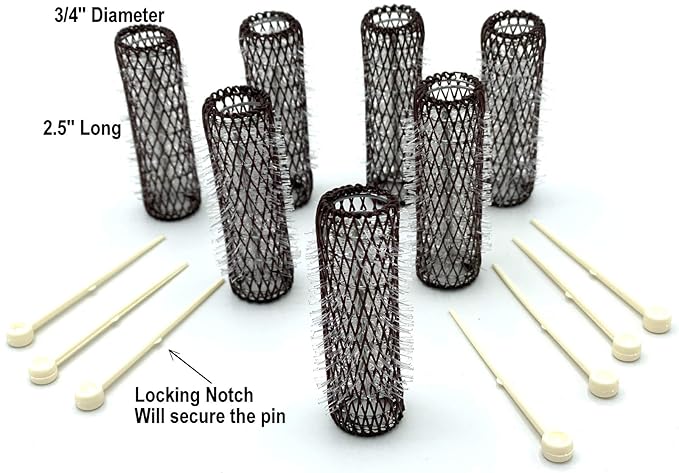 ALAZCO 14 pc Vintage Style Hair Roller Medium BRUSH ROLLERS & PINS Mesh Hair Curlers With Bristles 2.5"x 3/4", with Flexible Locking Pins