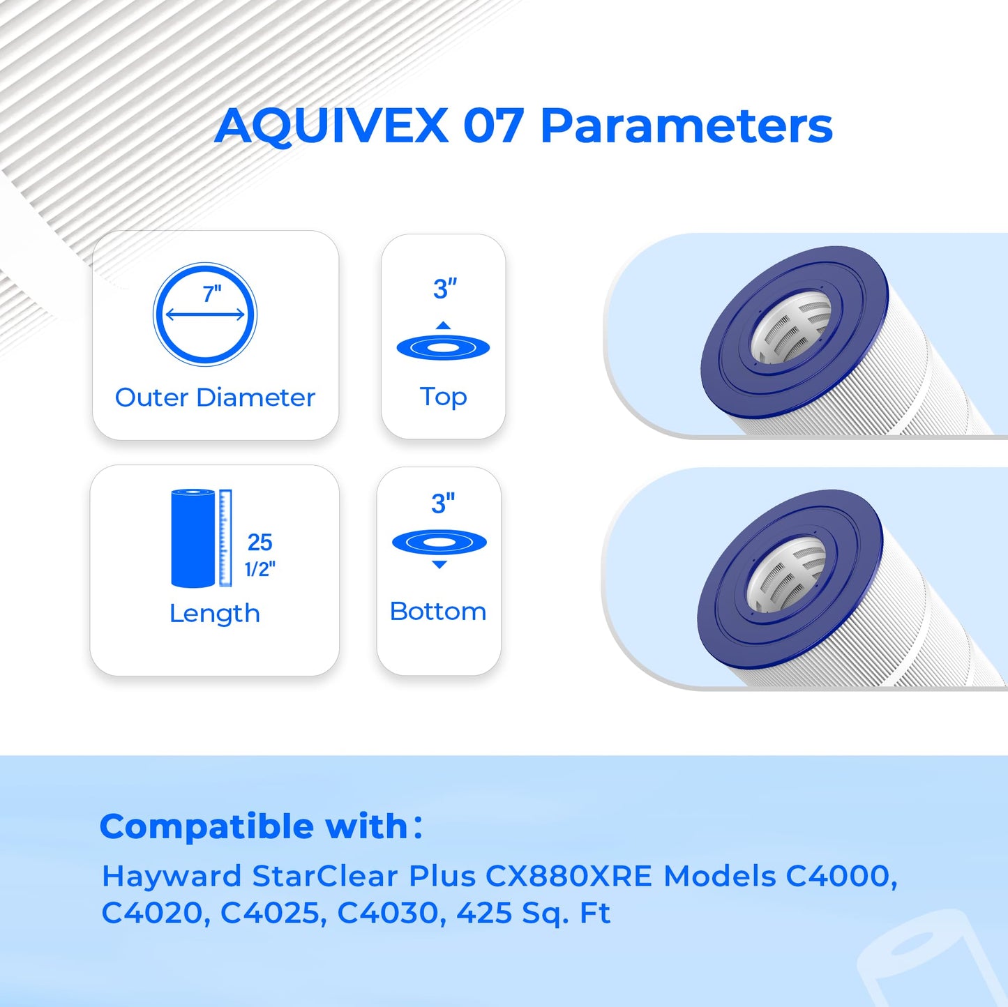 AQUIVEX CX880XRE Pool Filter Cartridge, Compatible with Hayward SwimClear C4000, C4020, C4025, C4030, Hayward C880E, CX880XREPAK4, Pleatco PA106, PA106-PAK4, Unicel C-7488, 4 Pack