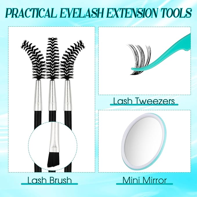 GEMERRY Fluffy Lash Extension Kit Thick Lash Clusters Kit Eyelash Clusters 280Pcs D Curl Eyelash Extension Kit With Lash Bond and Seal, Lash Remover, Lash Tweezers, DIY Lash Extension(80P-10-18mm)