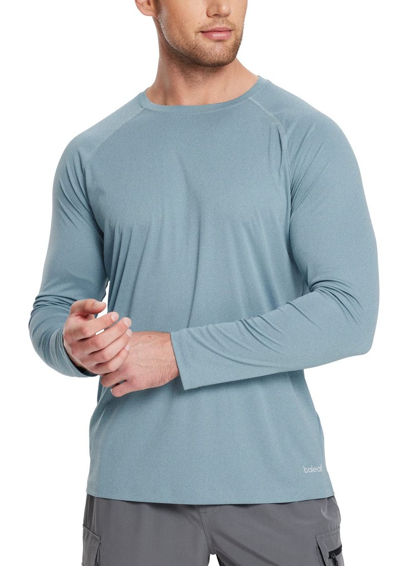 baleaf Men's UPF 50+ Long Sleeve Shirts Soft Rash Guard Breathable Lightweight Workout Running Hiking Tops Light Blue XL