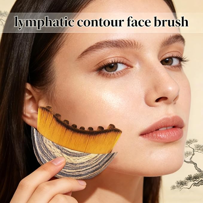 Lymphatic Contour Face Brush, 2 Pack Lymphatic Drainage Brush - Facial Dry Brush for Depuffing & Skin Glow - Premium Face Sculpting Tool & Gua Sha for Jawline, Neck Lifting & Manual Massage