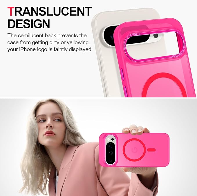Magnetic for Google Pixel 9 Pro XL Case, [Military Grade Drop Protection] [Compatible with MagSafe] Shockproof Slim Translucent Matte Anti-Slip for Women Girls Men Case, Hot Pink