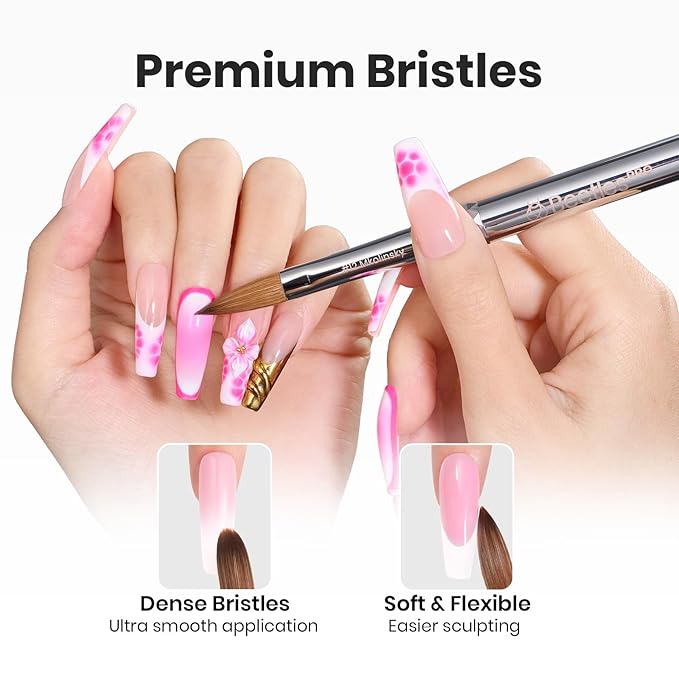 Beetles Pro 1-Pcs Acrylic Nail Brush Ã¢ÂÂ Professional Pure Bristles Kolinsky Acrylic Brushes for Nails Metallic Nail Art Brushes for Nails Extension Gel, 3D Carving Ã¢ÂÂ Salon Quality Manicure Tool (12#)