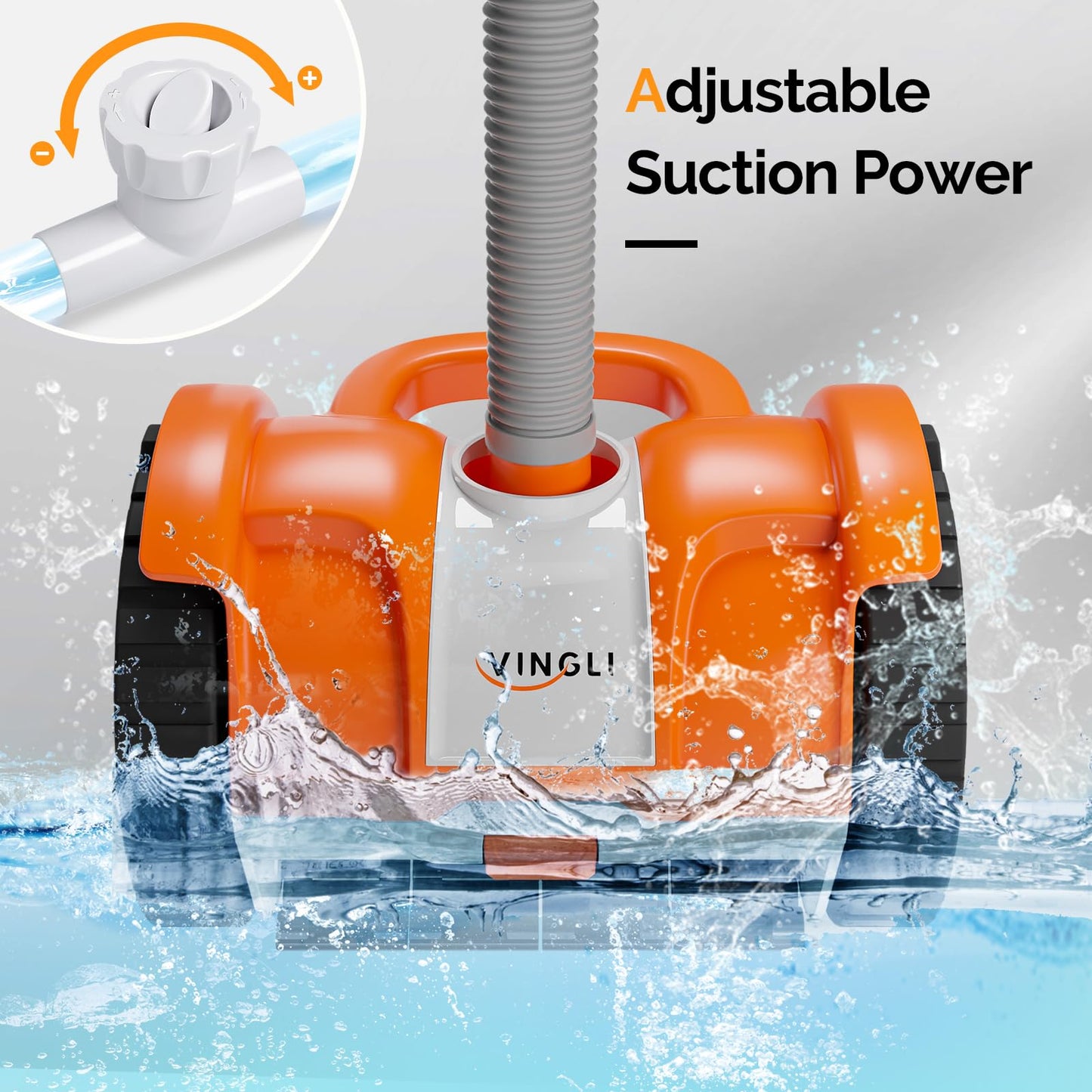 (2025 Upgrade) VINGLI Pool Vacuum Cleaner, Suction Side Wall-Climbing Sweeper for Ground&Inground Pools, Automatic Pool Vacuum with 39.6ft Tangle-Free Hose (Rich Orange&Gray)