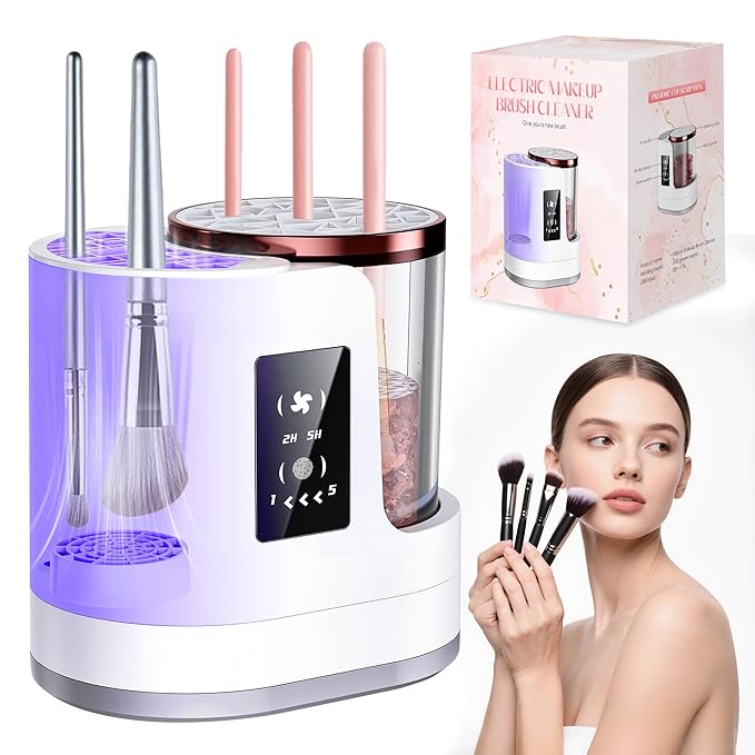 Electric Makeup Brush Cleaner Machine with Automatic Cleaning and Drying Functions Portable Makeup Brush Cleaner for All Size of Makeup Brushes Gifts for Makeup Lovers