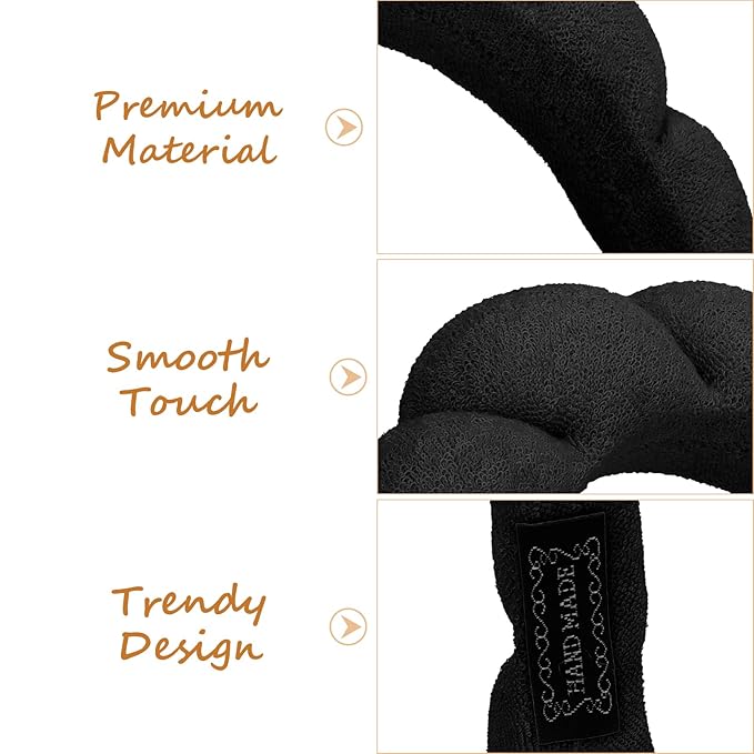 AMCAMI 2 PCS Puffy Spa Headband for Women Sponge Headbands for Girls Terry Towel Cloth Fabric Head Band for Skincare,Makeup Removal,Face Washing,Facial Mask,Shower,Hair Accessories（Black&Light Pink）