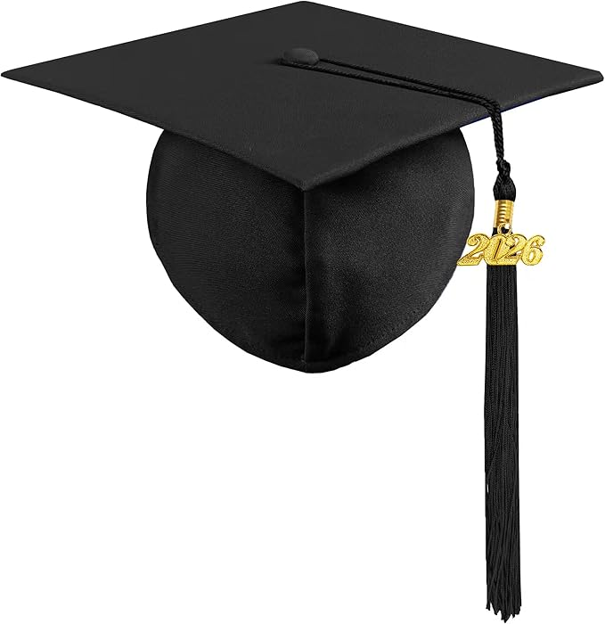 Graduation Cap with 2026 Tassel Year Charm Black Graduation Cap for High School & Bachelor