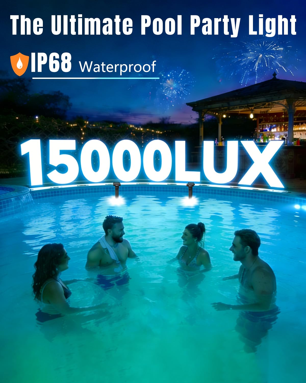 2026 Upgrade Solar Pool Lights Only for Inground Pool & Steel Wall Above Ground Pool, IP68 Waterproof, 17 Lighting, 6800mAh, Underwater Submersible Pool Lights with Remote, for Pool Party(1 Pack)