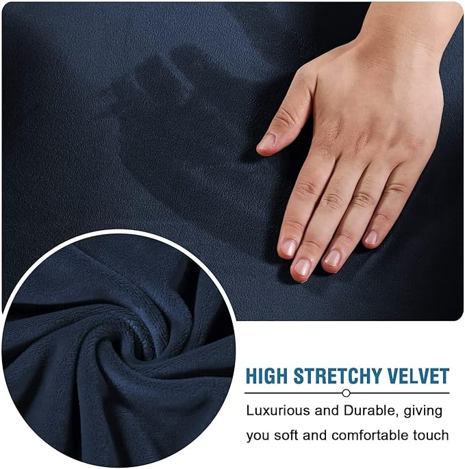 H.VERSAILTEX Velvet 4 Piece High Stretch Sofa Slipcover Sofa Cover Furniture Protector Form Fit Luxury Thick Velvet Extra Large Sofa Cover for 3 Cushion Couch Width Up to 105 Inch (XL Sofa, Navy)
